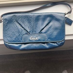 Coach Shiny Blue Leather Wristlet